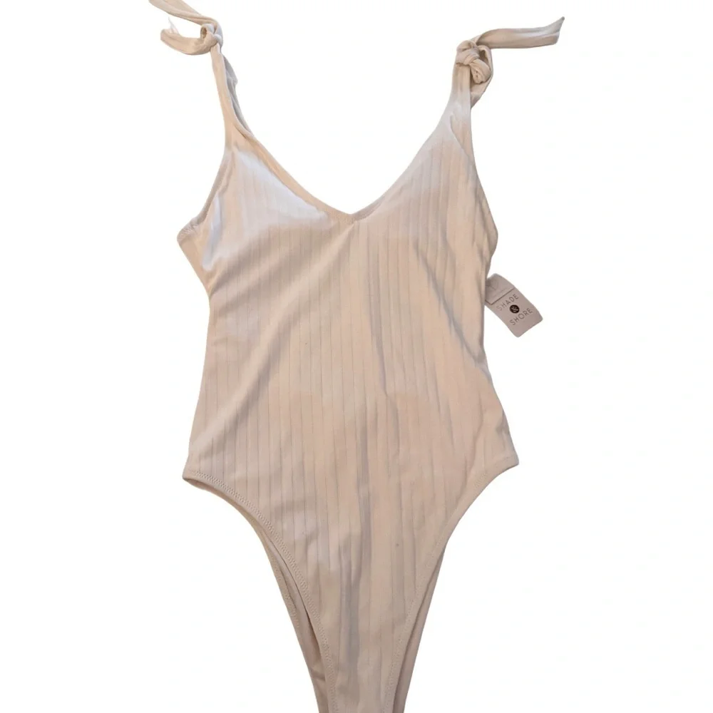 Shade & Shore Swimsuit Women's S (4-6) Off White Ribbed One Peice NWT - Picture 1 of 7